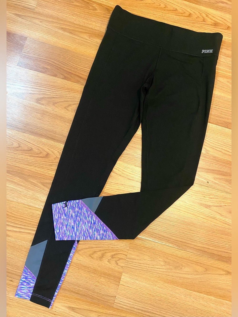 🟪VS PINK BLACK LEGGINGS YOGA PURPLE GRAY COLORBLOCK SIZE SMALL!